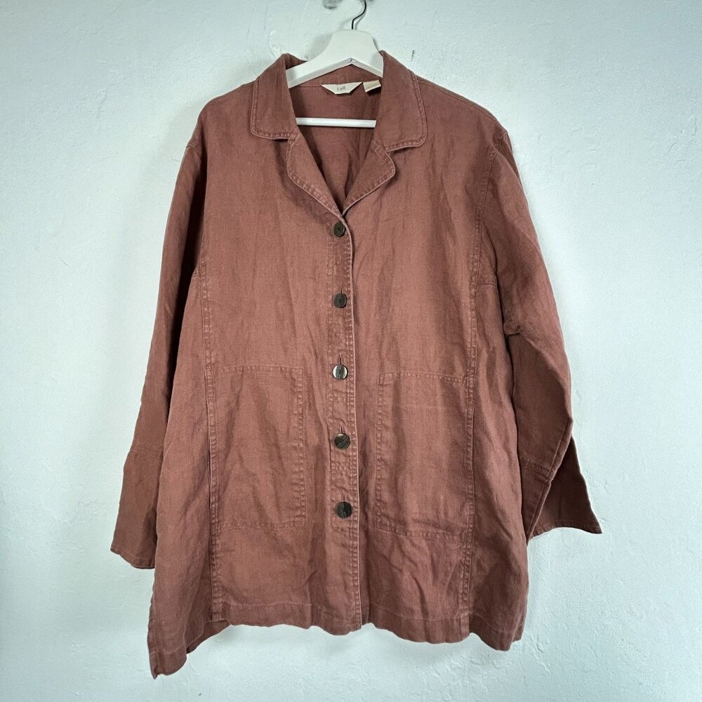 J. Jill Womens Linen Jacket Large Button Front Dusty Rose Lightweight Pockets